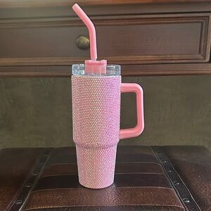 Pink Rhinestone Tumbler with Straw